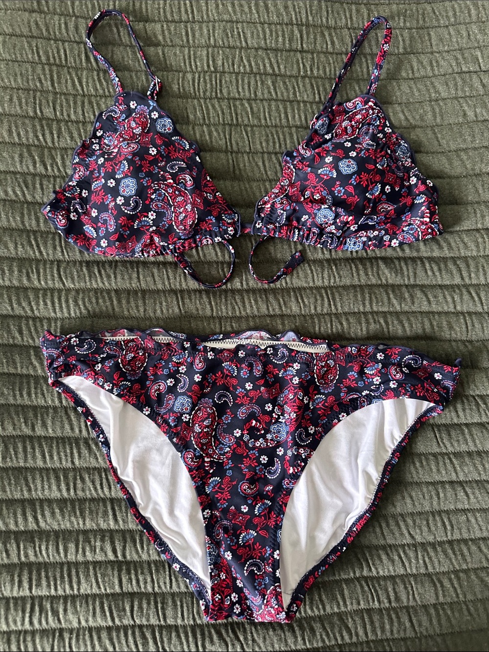 Old Navy Navy Paisley Print Triangle Bikini - Red & Blue Accents